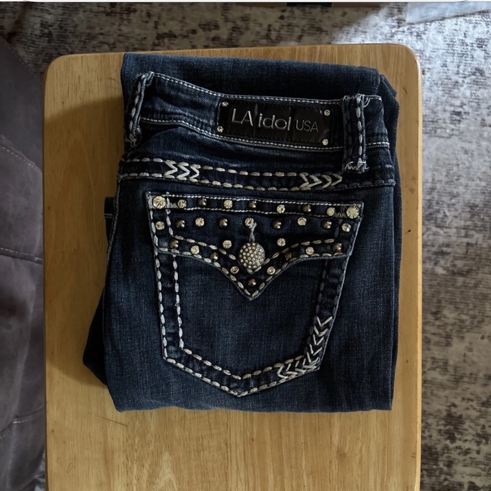 L.A. idol Women's Dark Blue Embellished Boot Cut Jeans